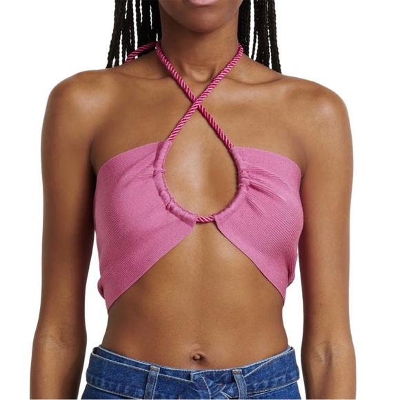 FARM Rio PINK KNIT HALTER CROP TOP Size XL - Picture 3 of 13